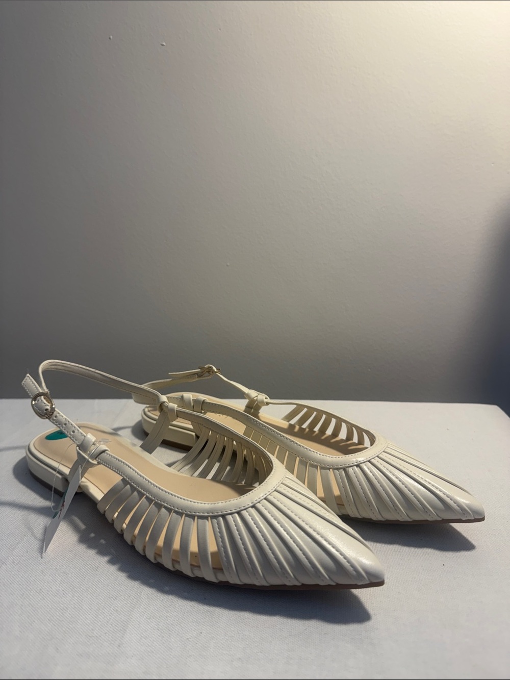 Nine West Cream Pointed Slingback Cutout Flats
